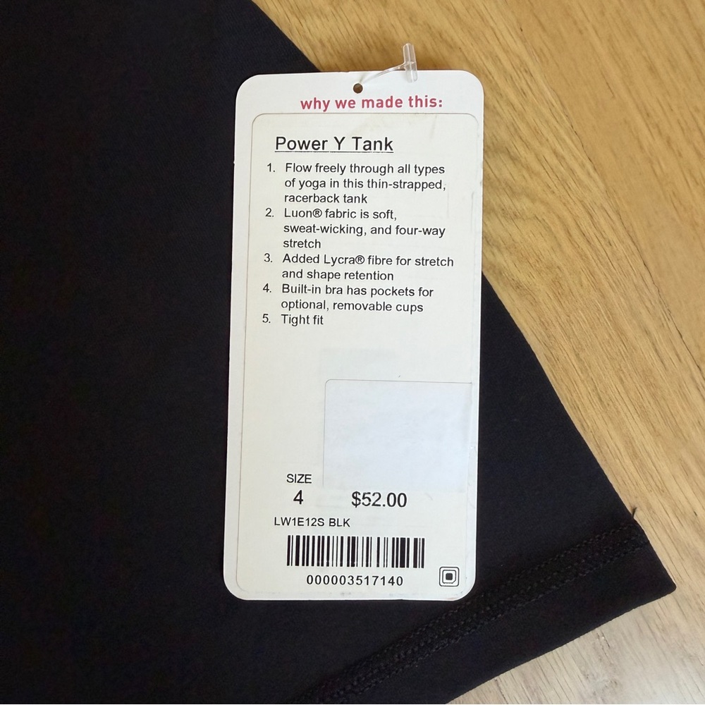 Lululemon Power Y Tank Size 4 Black NWT - Picture 4 of 6